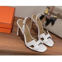 Duplicate Hermes Ella High Heel Sandals 10cm in Grained Leather White/Grey 071925