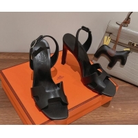 Shop Duplicate Hermes Ella High Heel Sandals 10cm in Smooth Leather Black/Silver 071931