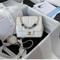 Well Crafted Chanel SMALL FLAP BAG Lambskin Resin & Gold-Tone Metal AS3330 white