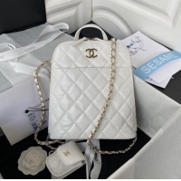 Pretty Style Chanel Lambskin & Gold-Tone Metal Backpack AS3332 white