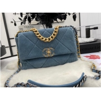 Good Looking CHANEL 19 HANDBAG Corduroy AS1160 Light Blue