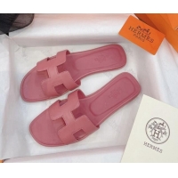 Discount Hermes Orang Smooth Leather Classic Flat Slide Sandals Light Pink 071954