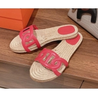 Good Quality Hermes Aloha Lambskin Flat Slide Sandal Dark Pink 072195