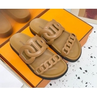 Good Quality Hermes Chypre Swift Leather Slide Sandals Brown 072806