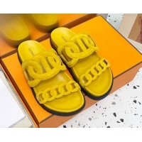 Low Cost Hermes Chypre Swift Leather Slide Sandals Yellow 072807