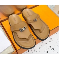 Lower Price Hermes Kelly Leather Flat Thong Sandals Brown 072811