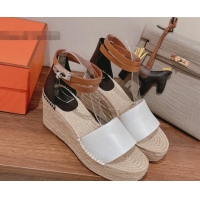 Best Product Hermes Calfskin Wedge Platform Sandals 8.5cm White/Black 081050