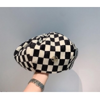 Cheapest Louis Vuitton Check Beret Hat LV2834 White/Black 2021