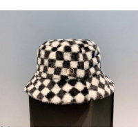 Promotional Louis Vuitton Check Rabbit Fur Bucket Hat 10474 White/Black 2021