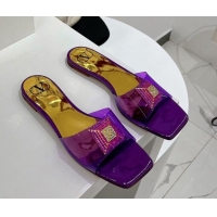 Shop Cheap Valentino Crystal PVC Slide Sandals 052401 Purple