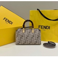 Luxury Discount Fendi By The Way Mini Small Boston bag in dove gray tapestry fabric 8BS067A