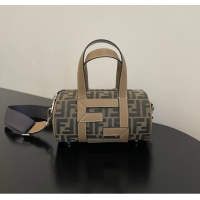 Sumptuous Fendi Small Boston bag in dove gray tapestry fabric 8BS5567A