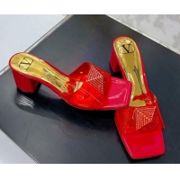 Good Product Valentino Crystal PVC Mid-Heel Slide Sandals Red 052427