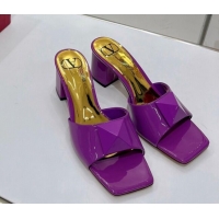 Lowest Price Valentino One Stud Patent Leather Mid-Heel Slide Sandals 5.5cm Purple 052441