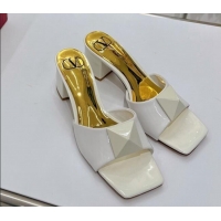 Purchase Valentino One Stud Patent Leather Mid-Heel Slide Sandals 5.5cm White 052444