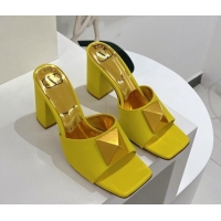 Shop Duplicate Valentino One Stud Calfskin High-Heel Slide Sandals 9.5cm Yellow 052448