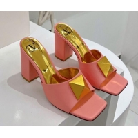 Most Popular Valentino One Stud Calfskin High-Heel Slide Sandals 9.5cm Peachy Pink 052451