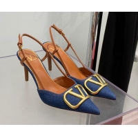 Perfect Valentino VLogo Denim Slingback Pumps 8cm Blue 052471