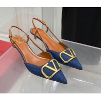 Duplicate Valentino VLogo Denim Slingback Pumps 3.5cm Blue 052472