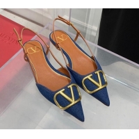 Sophisticated Valentino VLogo Denim Slingback Ballerinas Flat Blue 052473