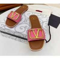 Grade Quality Valentino VLogo Denim Flat Slide Sandals Pink 052453