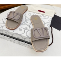 Modern Valentino VLogo Leather Flat Slide Sandals Grey 052457