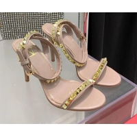 Top Grade Valentino Rockstud Calfskin High Heel Sandals 10cm Nude 052469