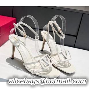 Sophisticated Valentino VLogo Calfskin High Heel Sandals 9.5cm White 052485