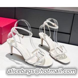 Stylish Valentino VLogo Calfskin Mid Heel Sandals 6.5cm White 052488