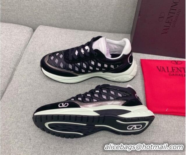 Perfect Valentino Ready Go Runner Sneaker in Wave Fabric Black 052501