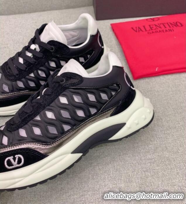 Perfect Valentino Ready Go Runner Sneaker in Wave Fabric Black 052501