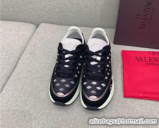 Perfect Valentino Ready Go Runner Sneaker in Wave Fabric Black 052501