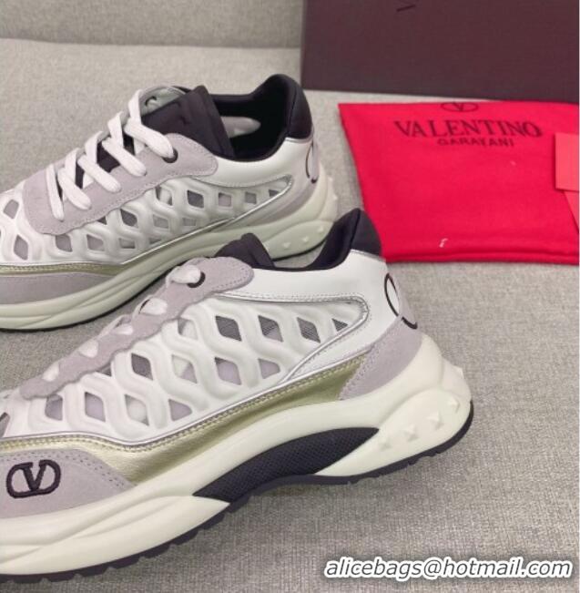 Stylish Valentino Ready Go Runner Sneaker in Wave Fabric White/Grey 052503