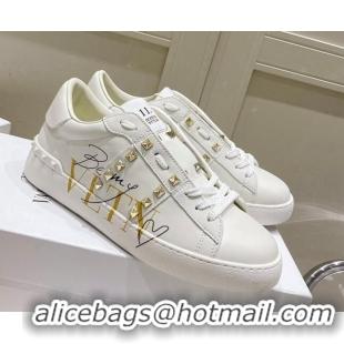 Good Quality Valentino VLTN Untitled Calfskin Open Sneakers White/Gold 052507