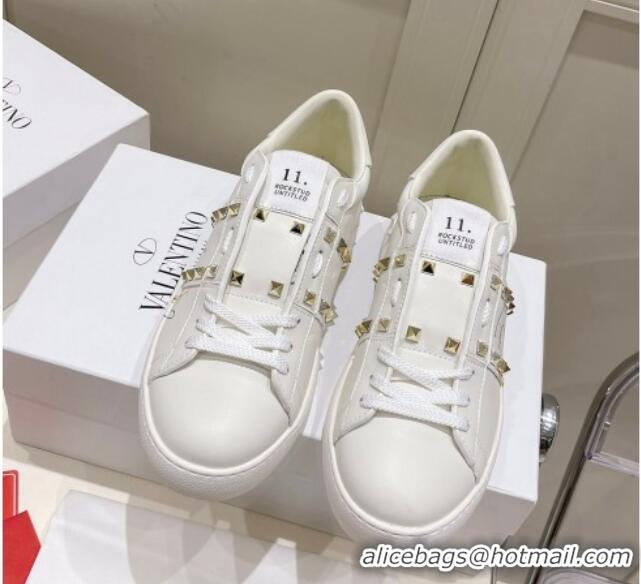 Good Quality Valentino VLTN Untitled Calfskin Open Sneakers White/Gold 052507