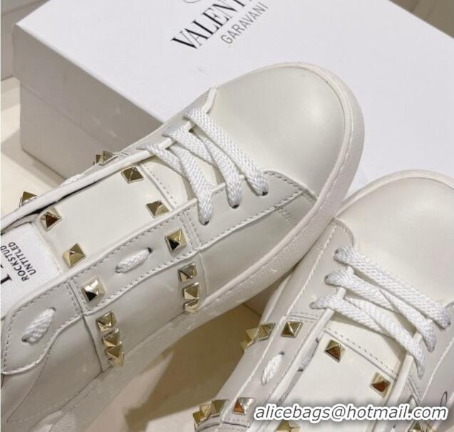 Good Quality Valentino VLTN Untitled Calfskin Open Sneakers White/Gold 052507