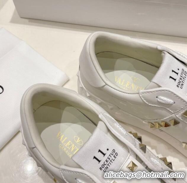 Good Quality Valentino VLTN Untitled Calfskin Open Sneakers White/Gold 052507