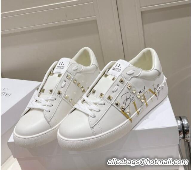 Good Quality Valentino VLTN Untitled Calfskin Open Sneakers White/Gold 052507