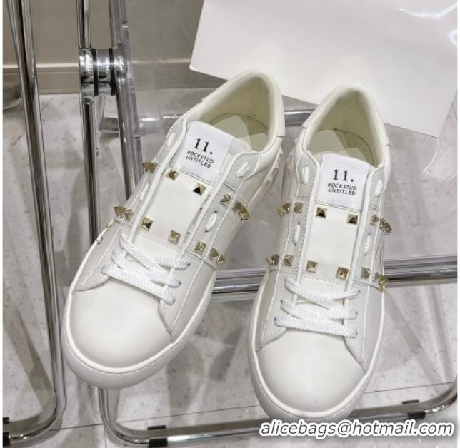 Good Quality Valentino VLTN Untitled Calfskin Open Sneakers White/Gold 052507