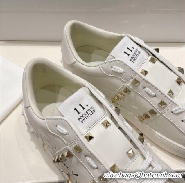 Good Quality Valentino VLTN Untitled Calfskin Open Sneakers White/Gold 052507