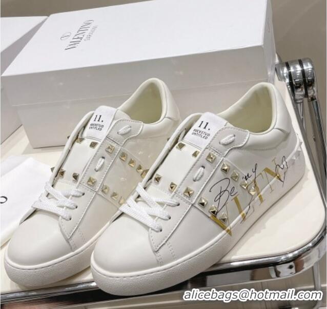 Good Quality Valentino VLTN Untitled Calfskin Open Sneakers White/Gold 052507