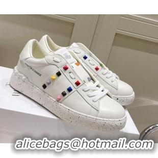 Charming Valentino Calfskin Open for a Change Sneakers with Multicolor Studs White 052508