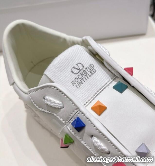 Charming Valentino Calfskin Open for a Change Sneakers with Multicolor Studs White 052508