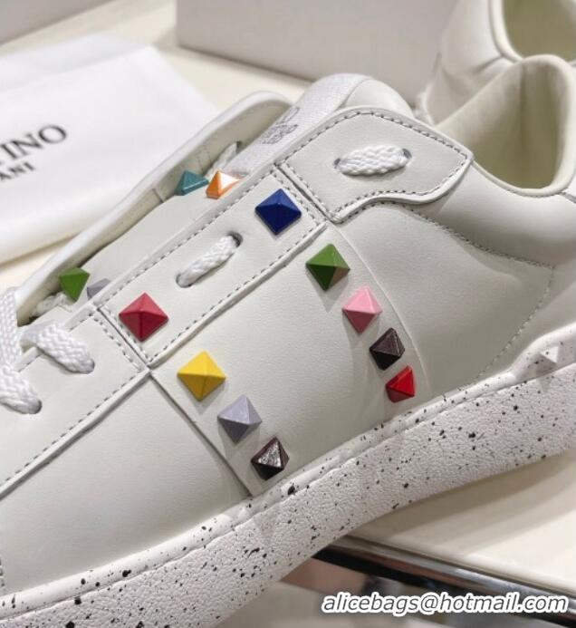 Charming Valentino Calfskin Open for a Change Sneakers with Multicolor Studs White 052508