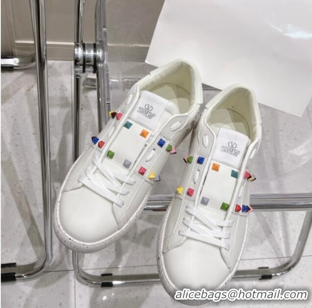 Charming Valentino Calfskin Open for a Change Sneakers with Multicolor Studs White 052508