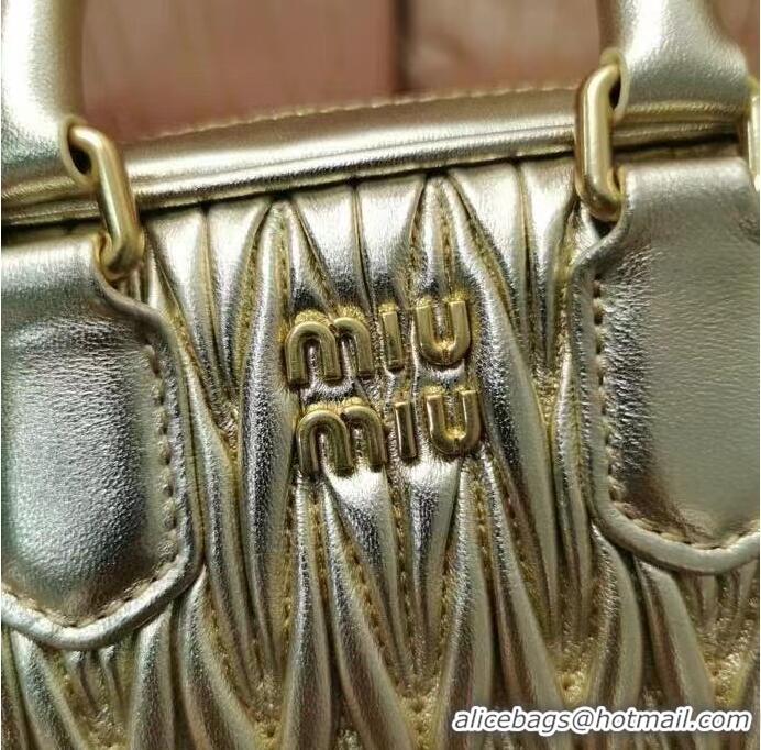 Miu Miu Original Leather Top-handle Bag With Strap 5BG183 Gold 