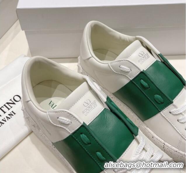 Top Grade Valentino Calfskin Open for a Change Sneakers with Green Stripe White 052510