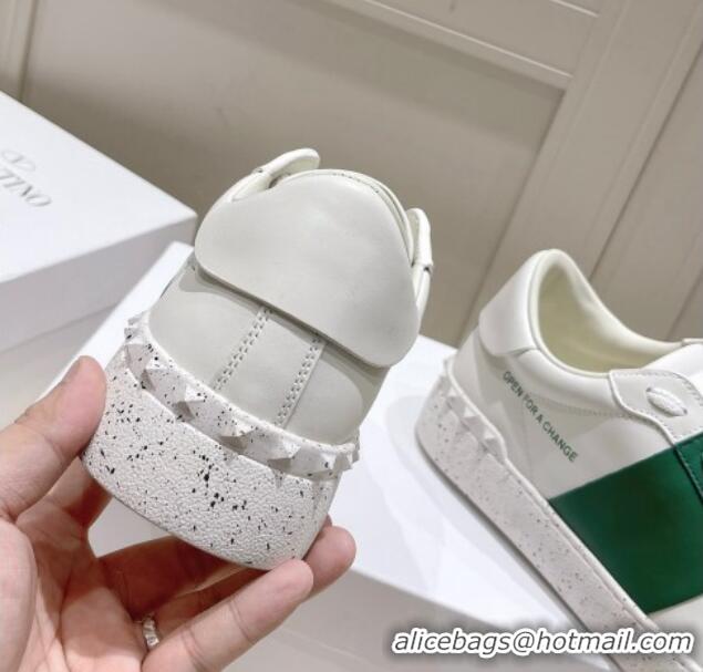 Top Grade Valentino Calfskin Open for a Change Sneakers with Green Stripe White 052510