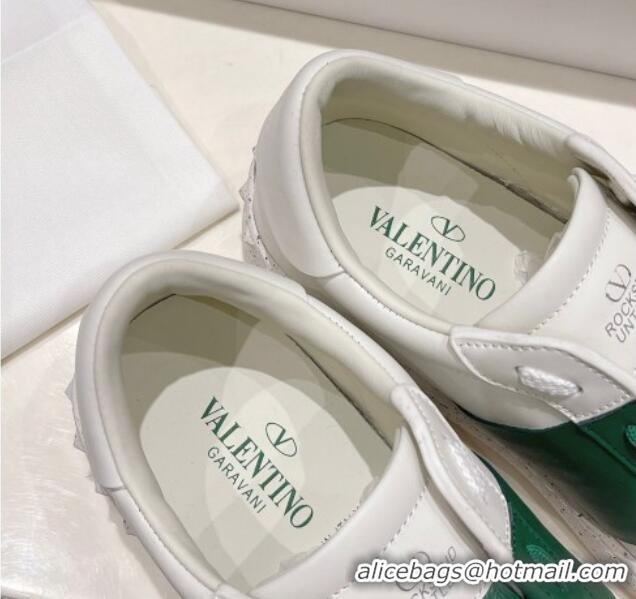 Top Grade Valentino Calfskin Open for a Change Sneakers with Green Stripe White 052510