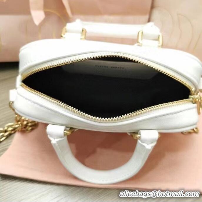 Top Grade Miu Miu Original Leather Top-handle Bag With Strap 5BG183 White